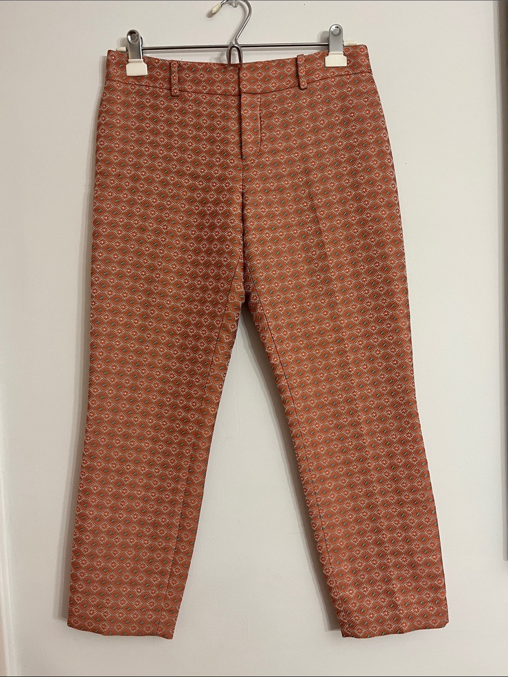 Club Monaco Orange Geometric Print Cropped Pants Size 2 Tailored Ankle Pants